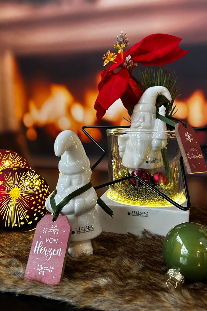 Dekoset Windlicht Mantova LED mit Santa Sam creme-weiß