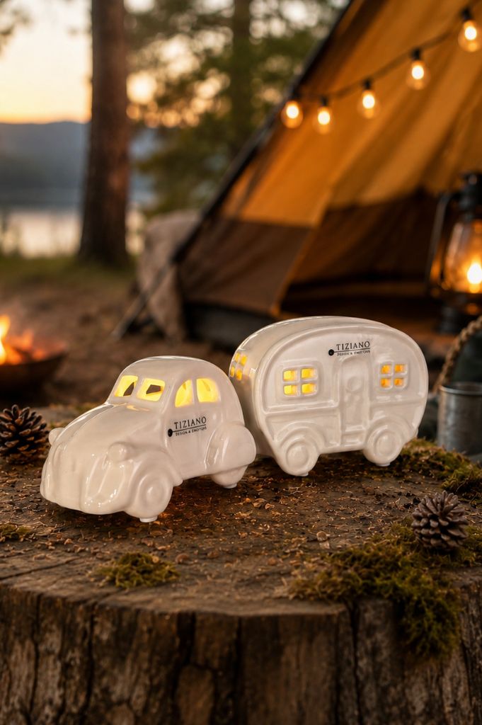 Set Auto Ente Milo+Wohnwagen Casina creme-weiß