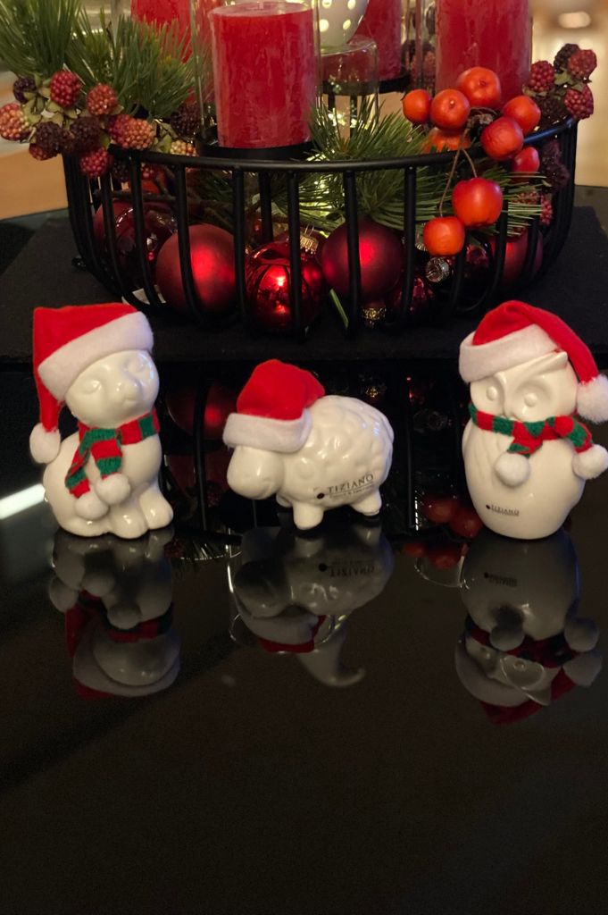 Dekoset Katze Nala sitzend mit Nikolausmütze+Schal