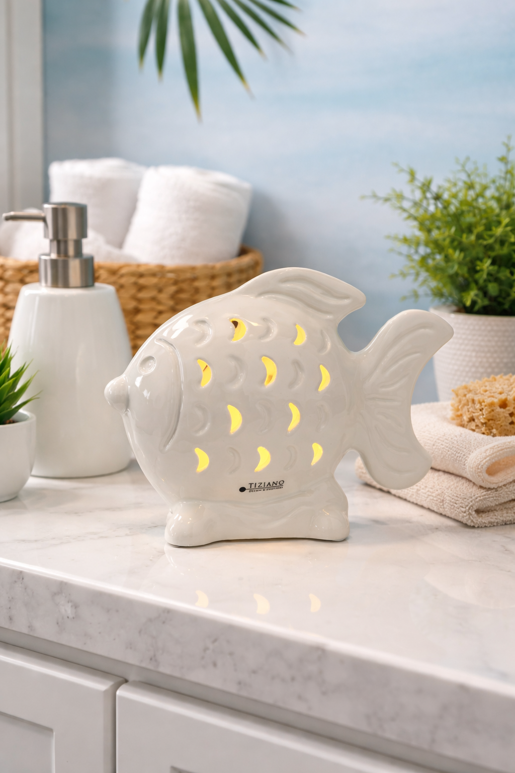 Deko Fisch Neon LED creme-weiß