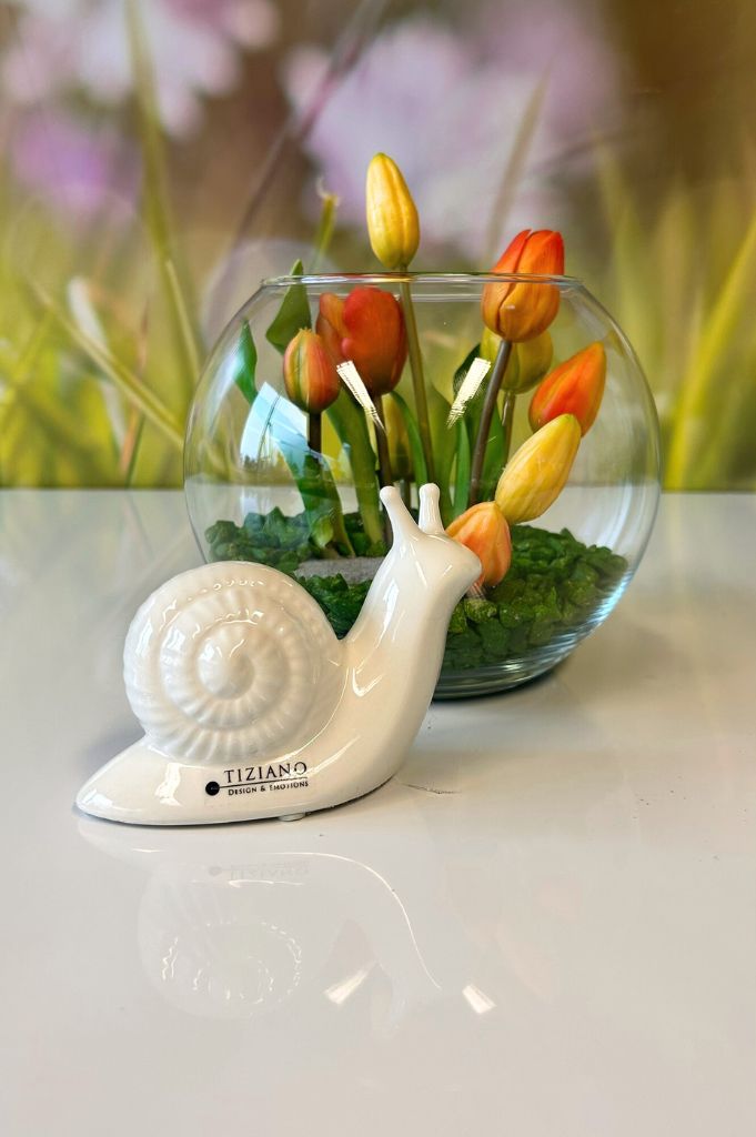Dekoset Kugelglas Ovaro klar mit Schnecke Berta creme-weiß
