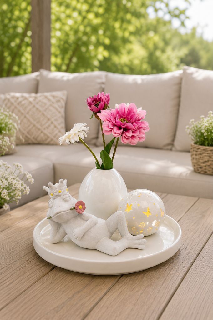 Dekoset Pellano mit Frosch Paco rustik, Vase Lenutta