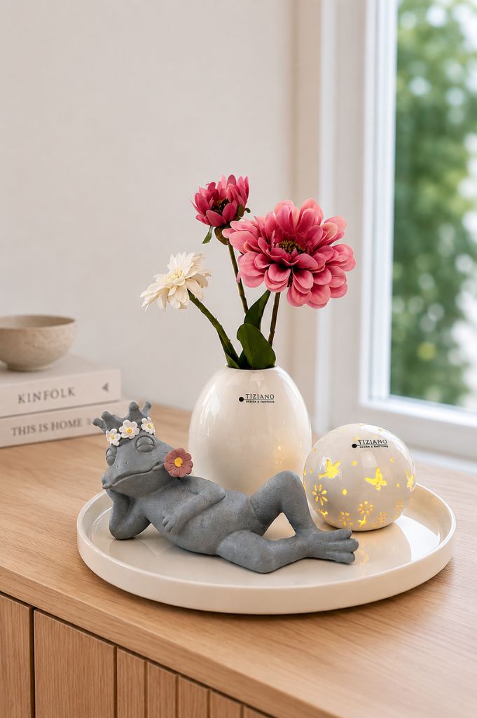 Dekoset Pellano, Frosch Paco grau, Vase Lenutta+Polline