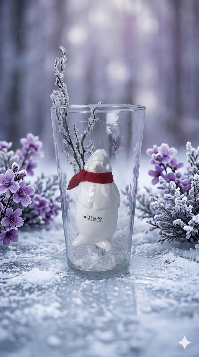 Dekoset Glasvase Carnia+Pinguin Flocke mit roten Schal