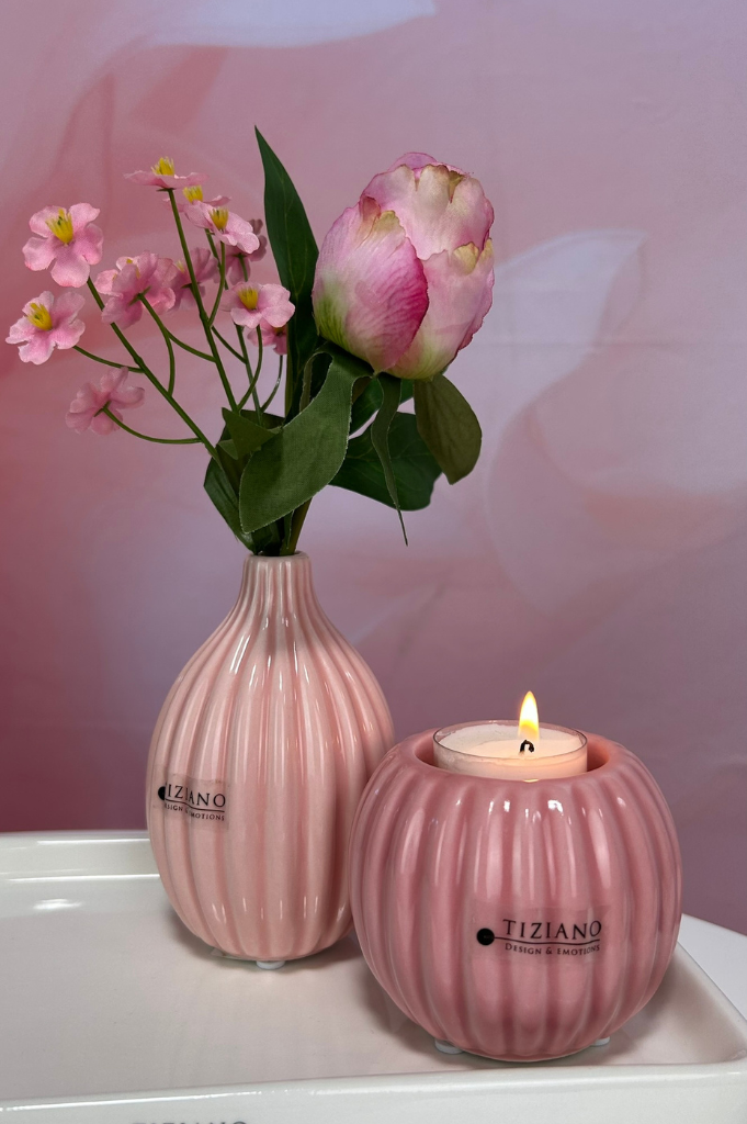 Dekoset Sendina mit Leon mit Vase und Teelicht Prisma