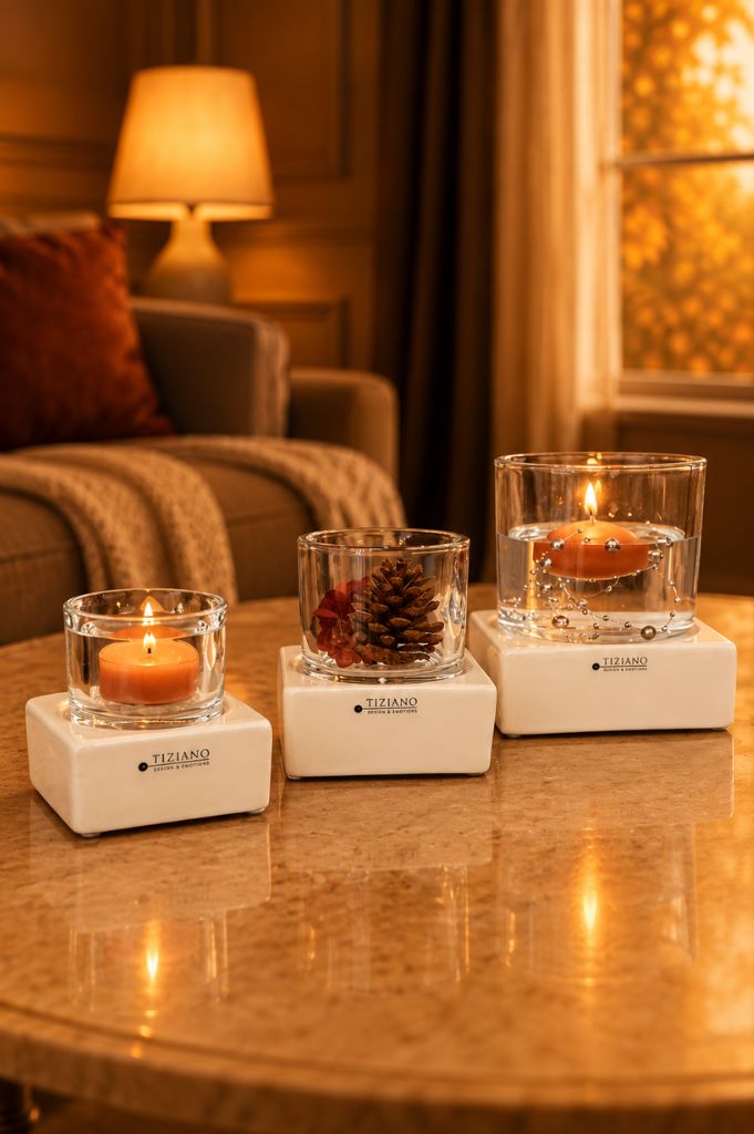 Tischlicht Mantova creme mit Glas