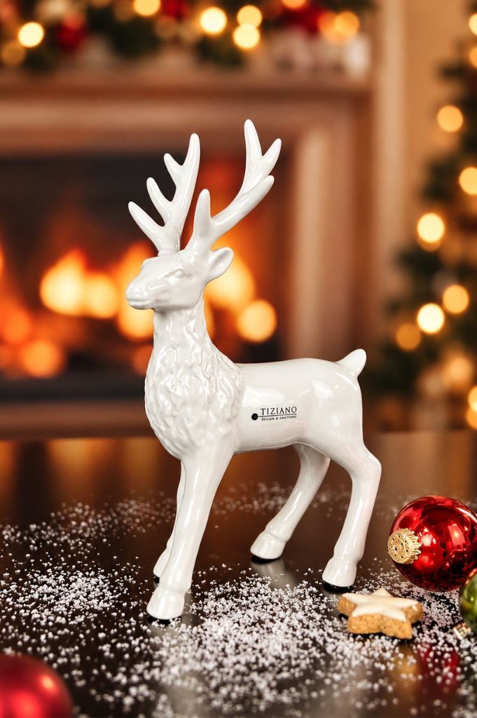 Deko Hirsch Robin stehend creme
