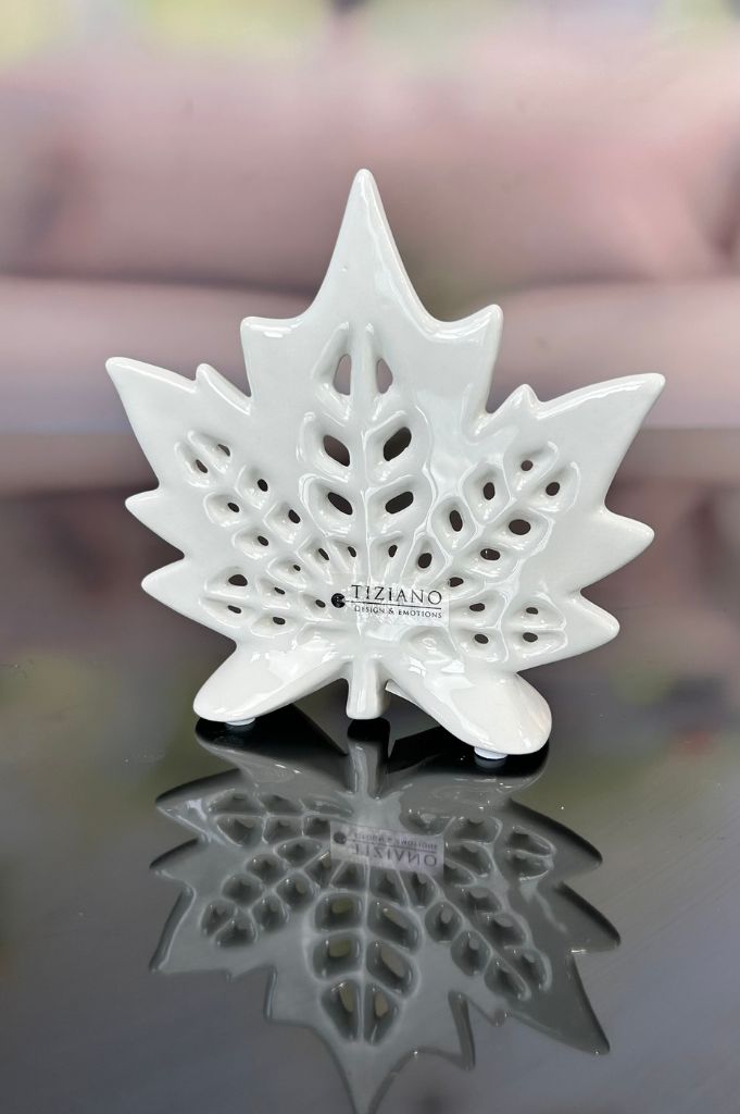 J16 Deko Ahornblatt Rocco 13cm creme-weiß