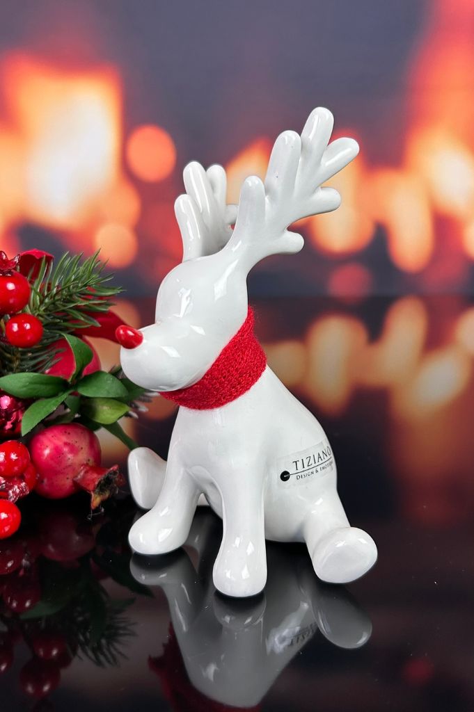 Deko Rentier Rudolph sitzend creme-weiß