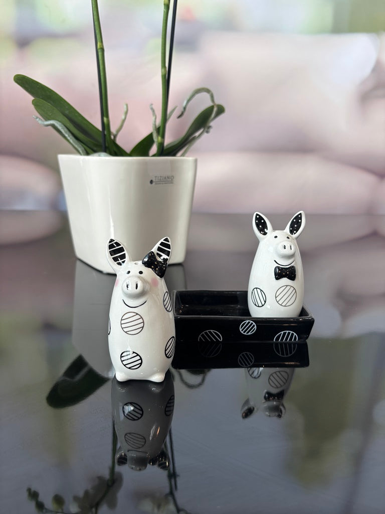 Deko Salz+Pfefferset Schweinchenpaar schwarz-weiß