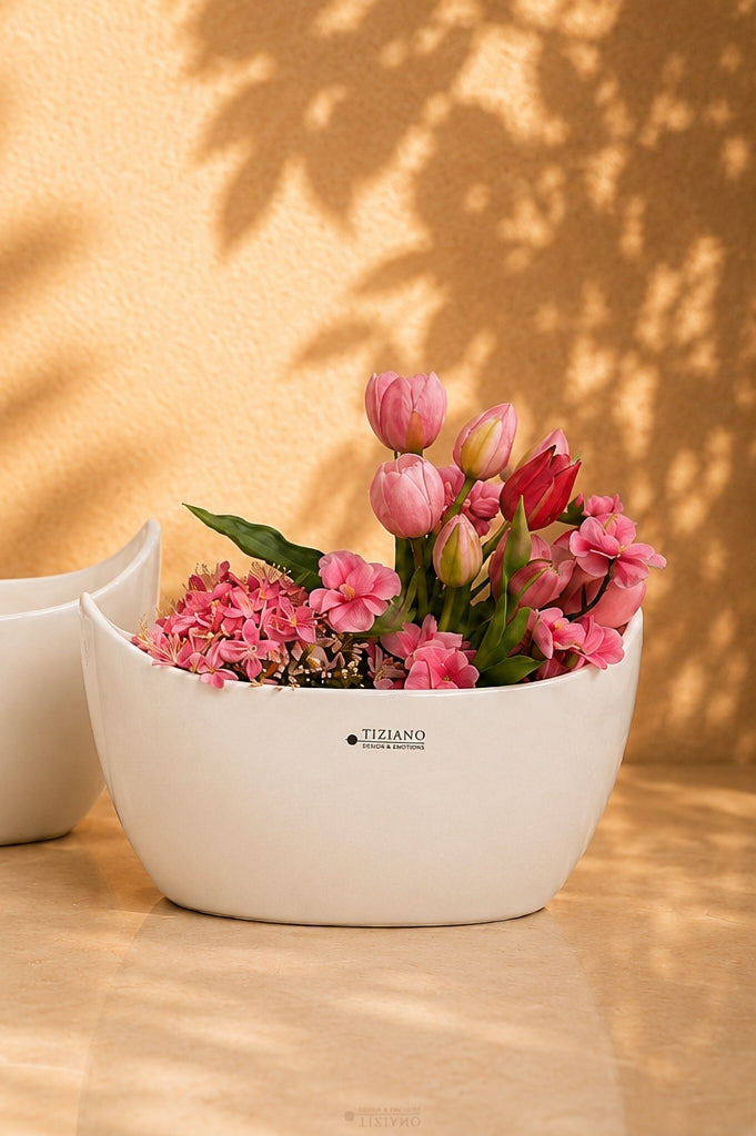 Schale Arco oval XL creme-weiß
