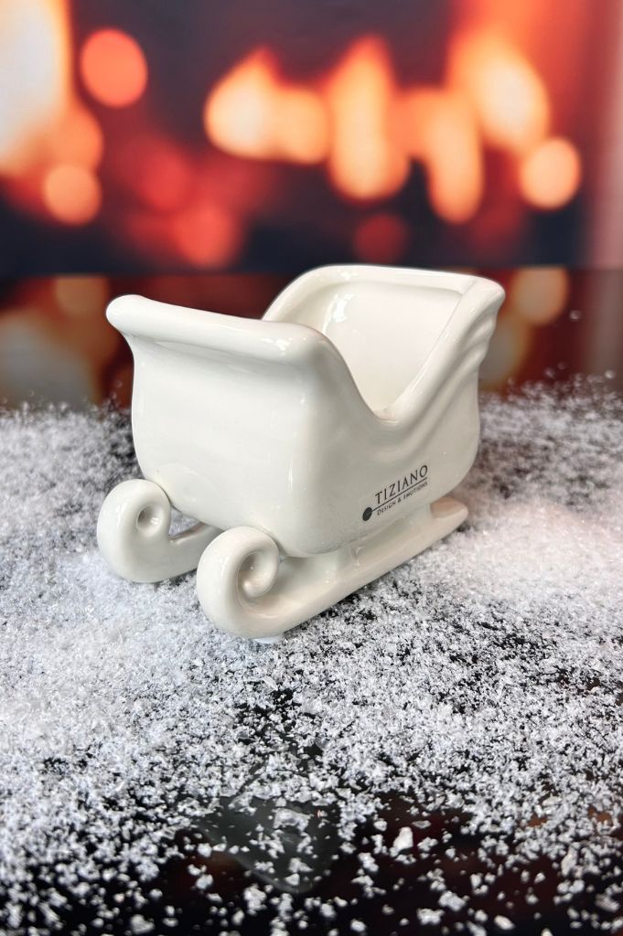 D20 Deko Schlitten Avello 10cm creme-weiß