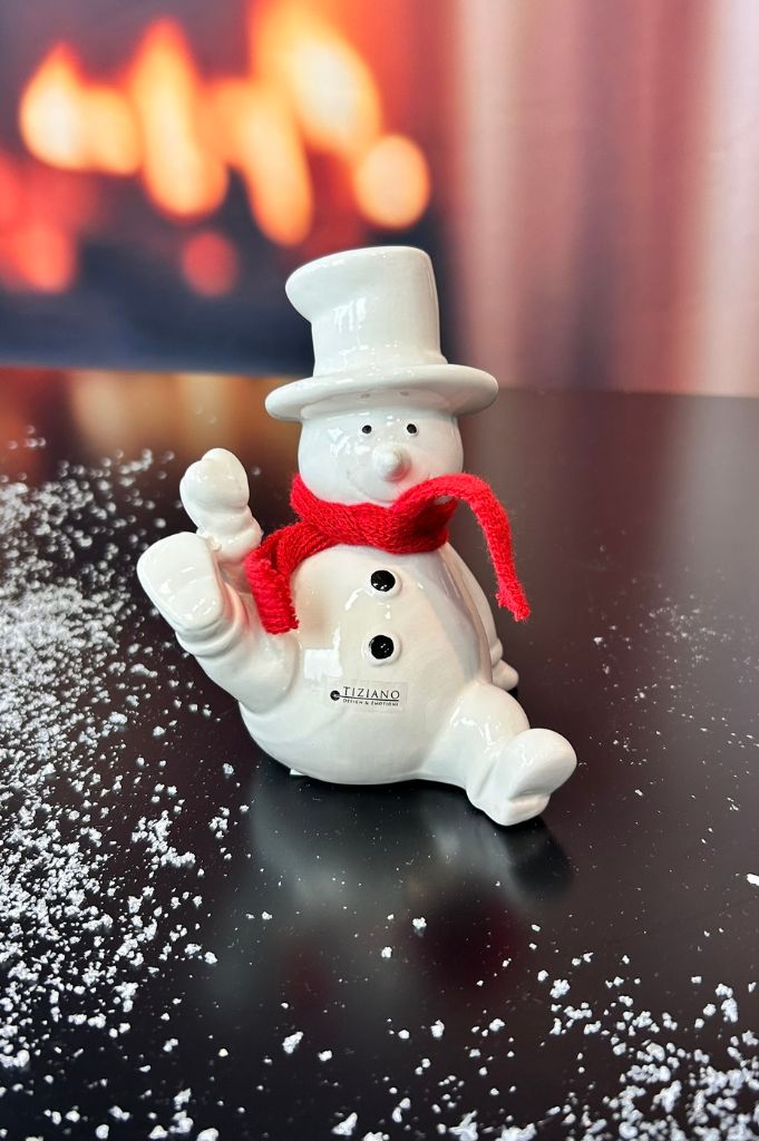 Deko Schneemann Carlo mit rotem Schal