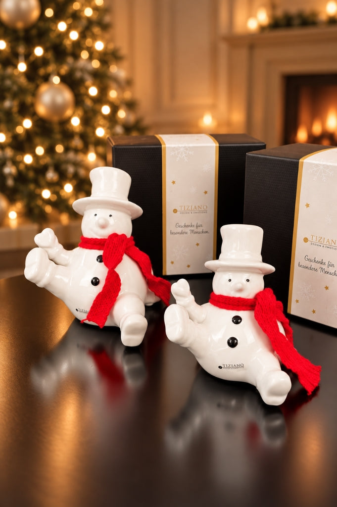 Deko Schneemann Carlo mit Herz in Geschenkbox