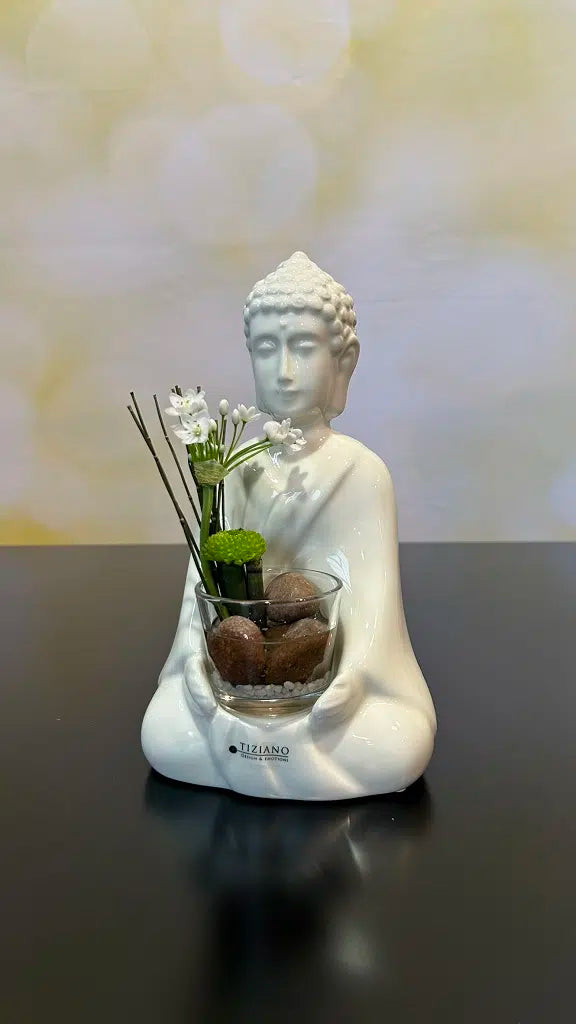Deko Shiva 26 creme-weiß mit Glaskübel Visco