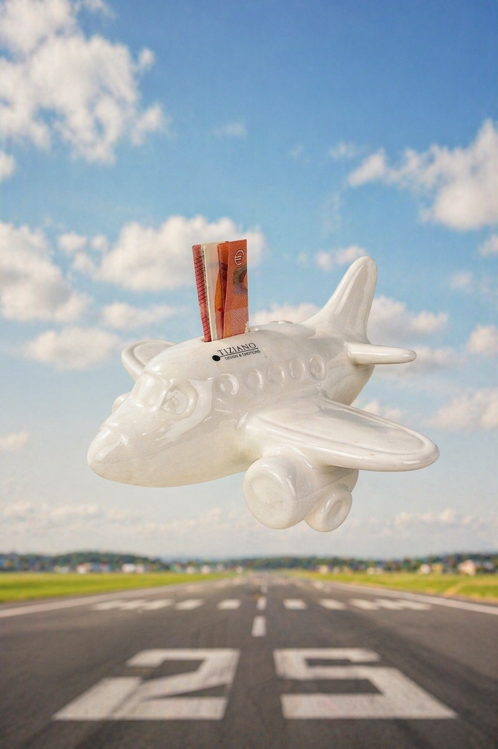 Spardose Flugzeug Soldo 13cm creme