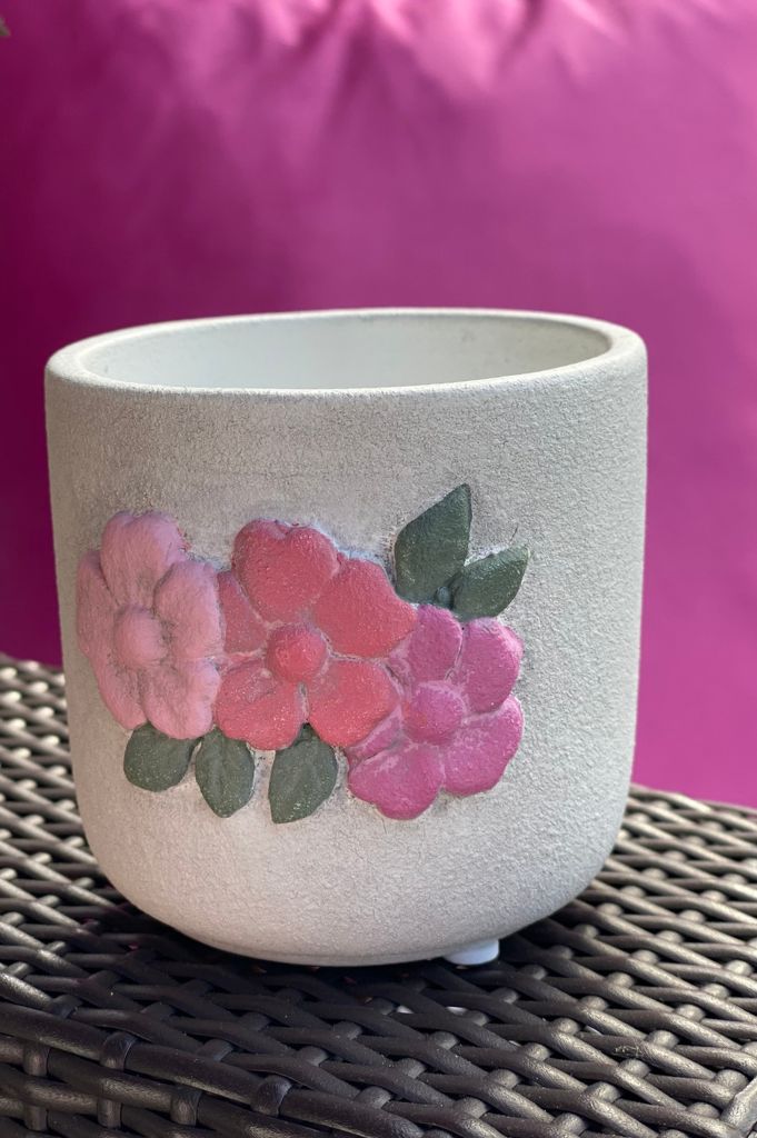 Kübel Spello rustik mit rosa Blumen