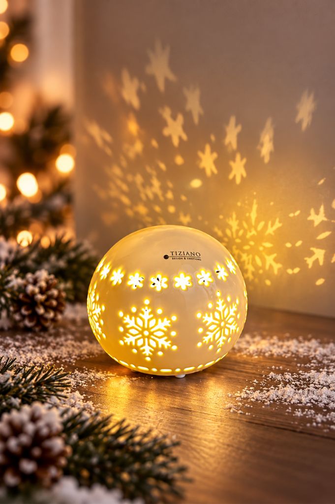 Würfelbox Deko Kugel Splendore LED creme-weiß