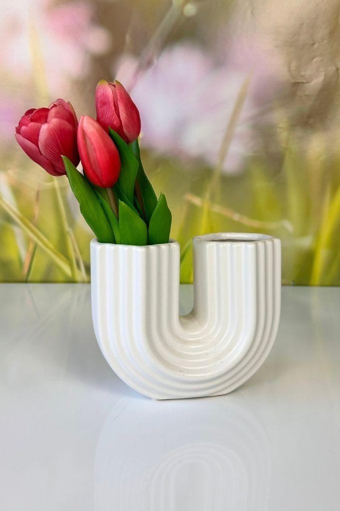 U-Vase Stripes 15cm schwarz & creme-weiß