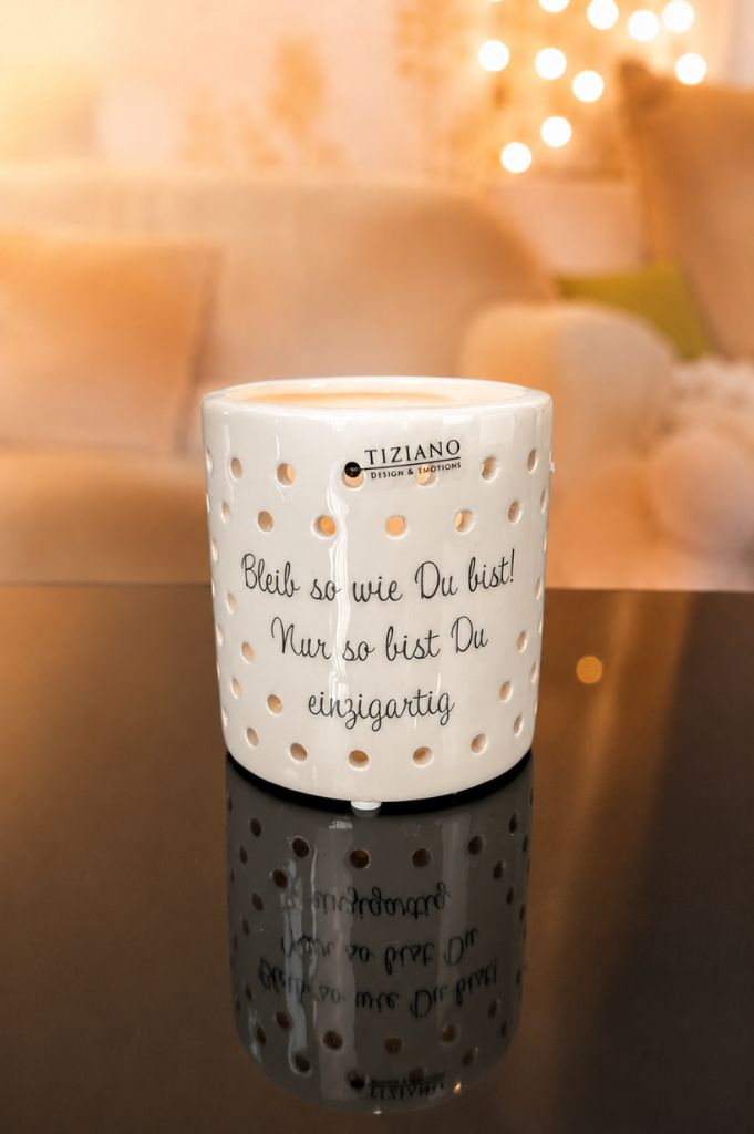 J2 Tischlicht Mazano 10cm mit Schrift creme-weiß
