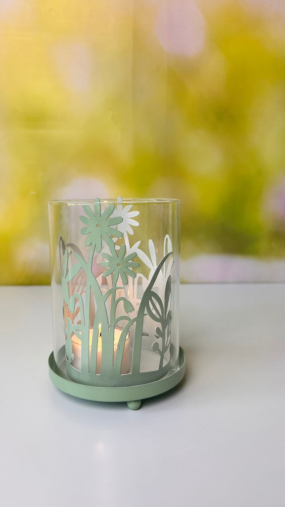 Windlicht grün Osterhase mit Glaseinsatz 11cm