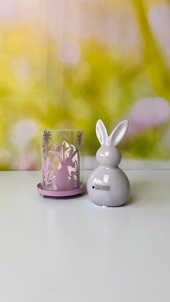 Windlicht rosa Osterhase Glaseinsatz 11cm
