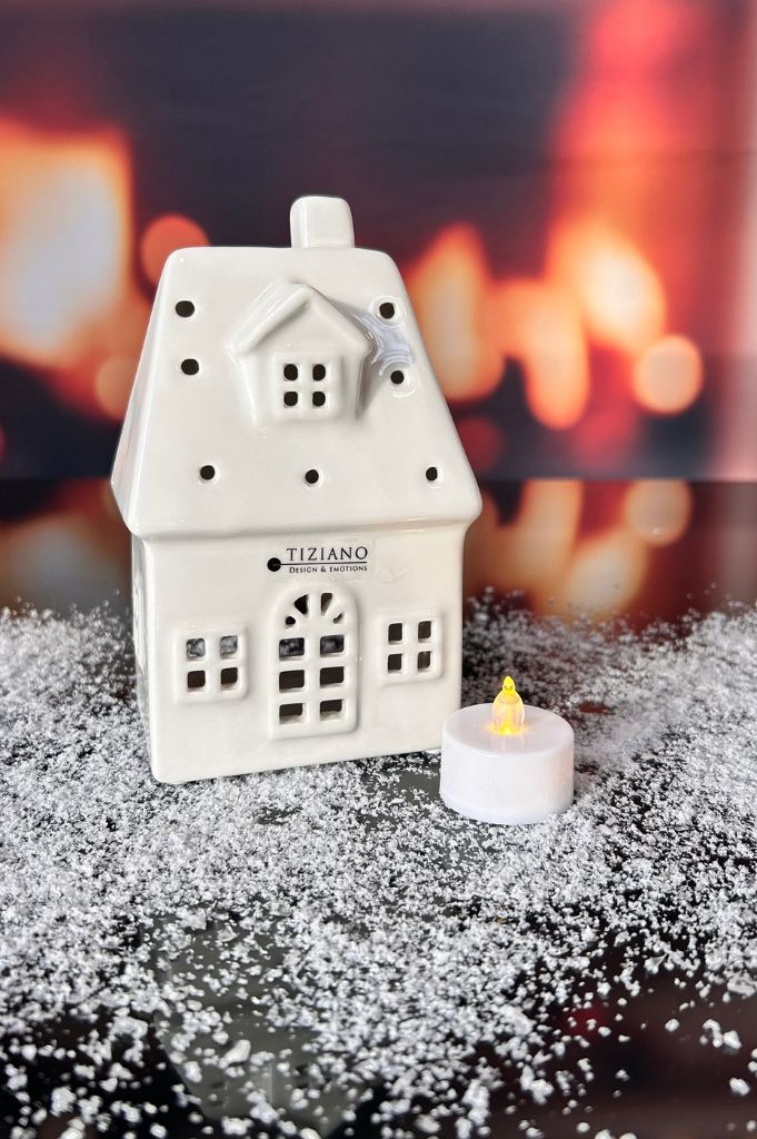 D 8 Deko Teelicht Bauernhaus Corlo 16cm creme-weiß