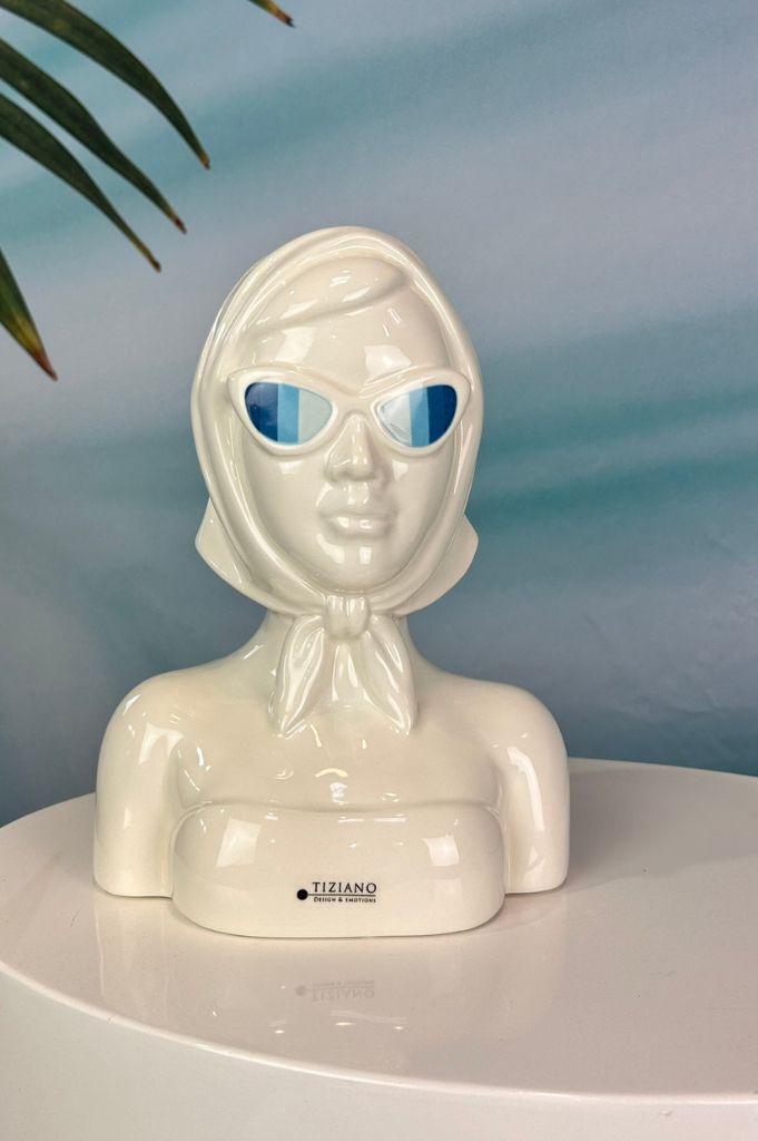 Vase /Büste Tessa creme mit Sonnenbrille blau