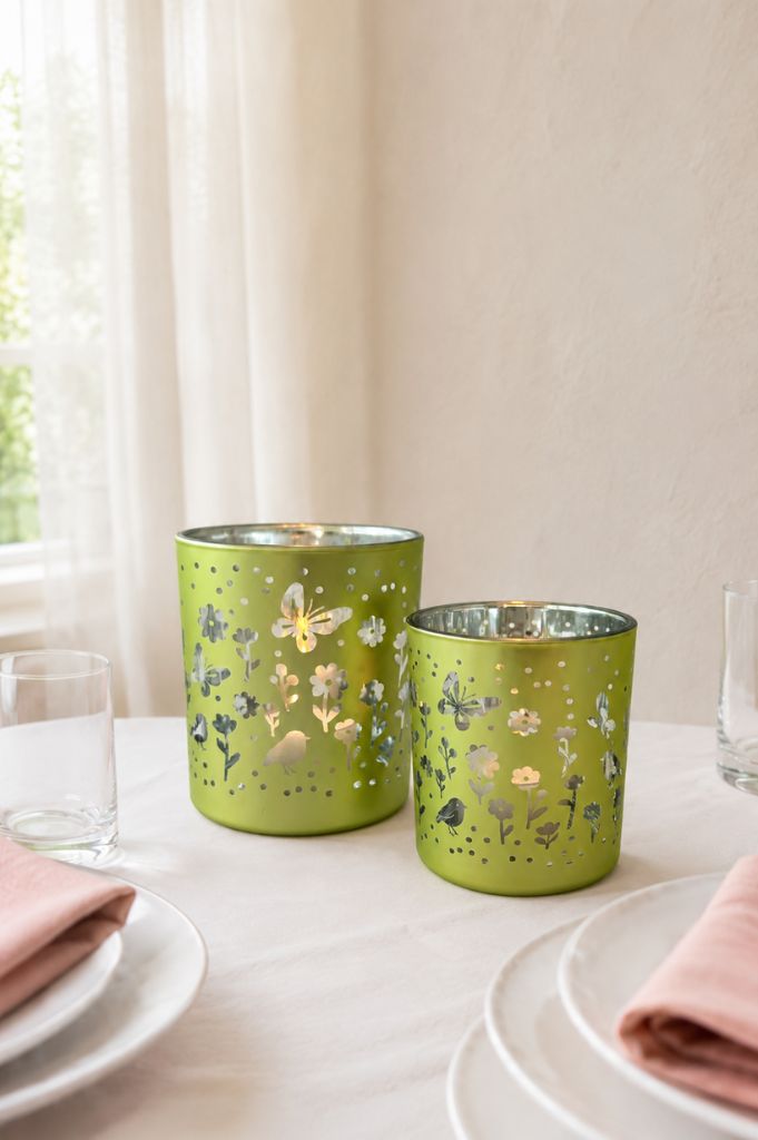 2er Set Tischlicht Polline grün 8+10 cm