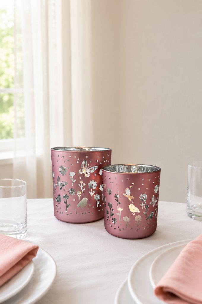 2er Set Tischlicht Polline rosa 8+10 cm