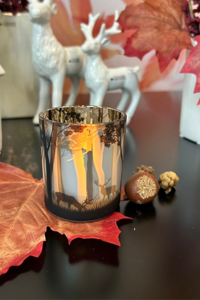 Glas Windlicht Hirsch Brauntöne