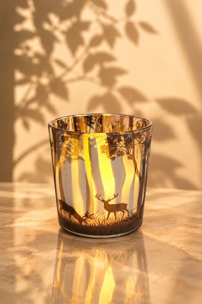 Glas Windlicht Hirsch Brauntöne