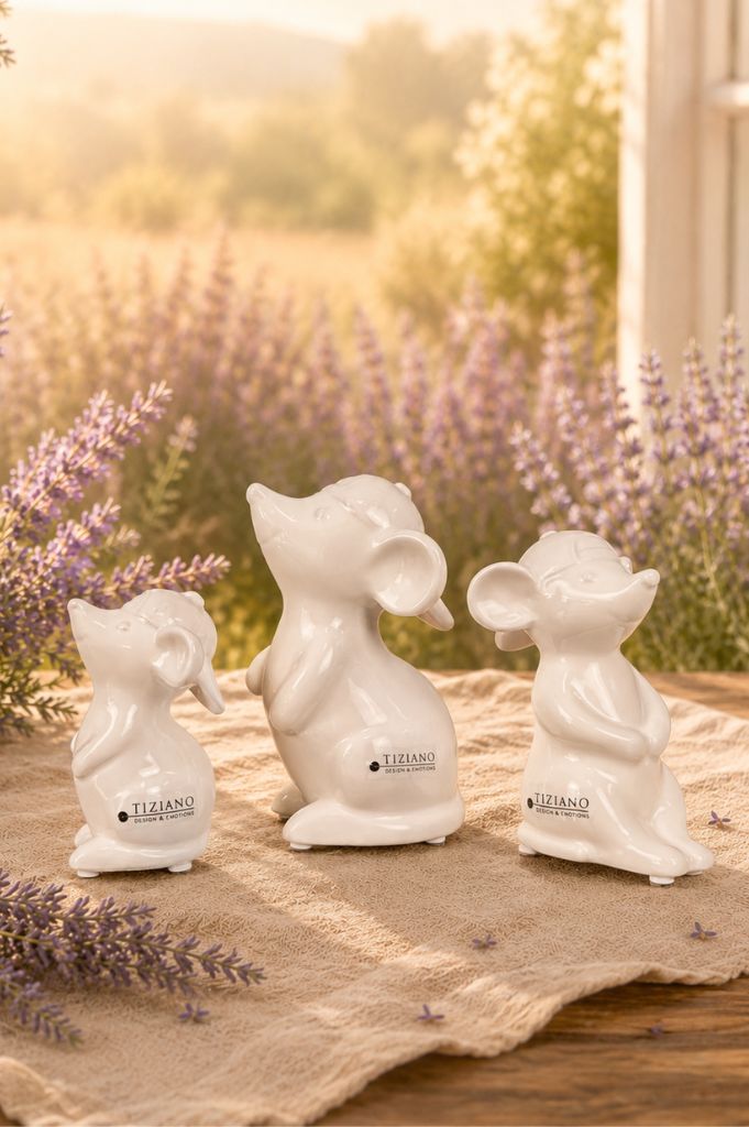 Deko Maus Topo mit Mütze creme-weiß