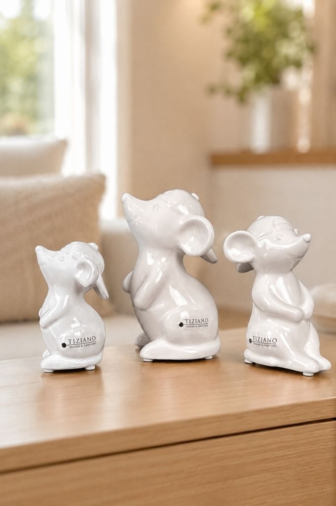 Deko Maus Topo mit Mütze creme-weiß