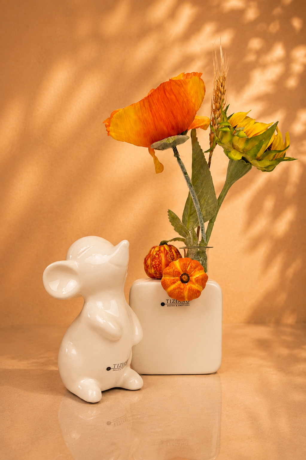 Dekoset Maus Topo 14cm mit Vase Casale und Kürbis