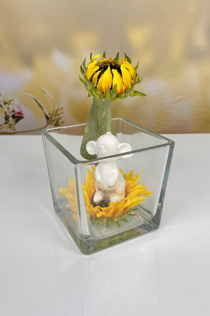 Dekoset Glas Alone mit Maus Topo + Sonnenblume