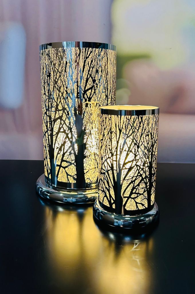 Deko Lampe rund Touch Wald modern 24cm silber