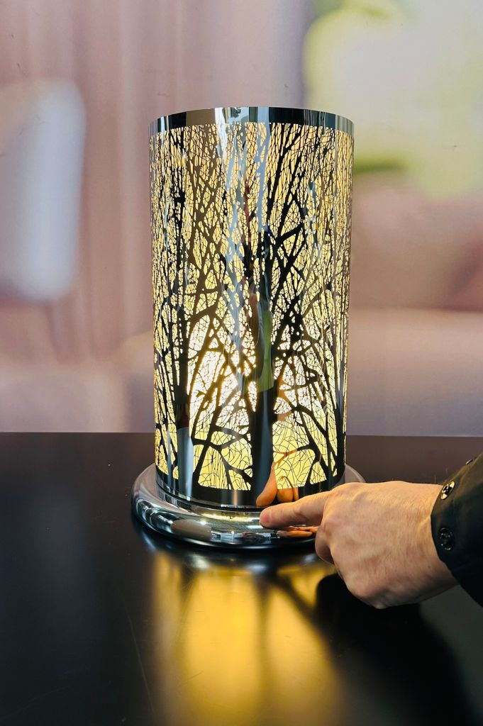 Deko Lampe rund Touch Wald modern 24cm silber