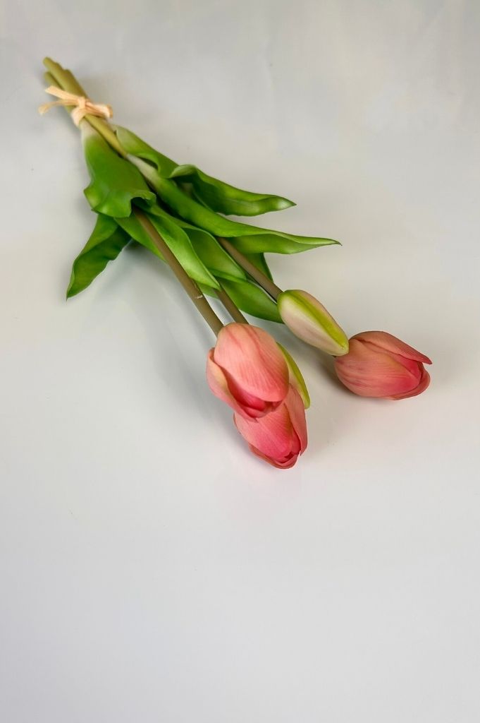 Deko 5er Tulpenbund mit Blatt 34cm pink