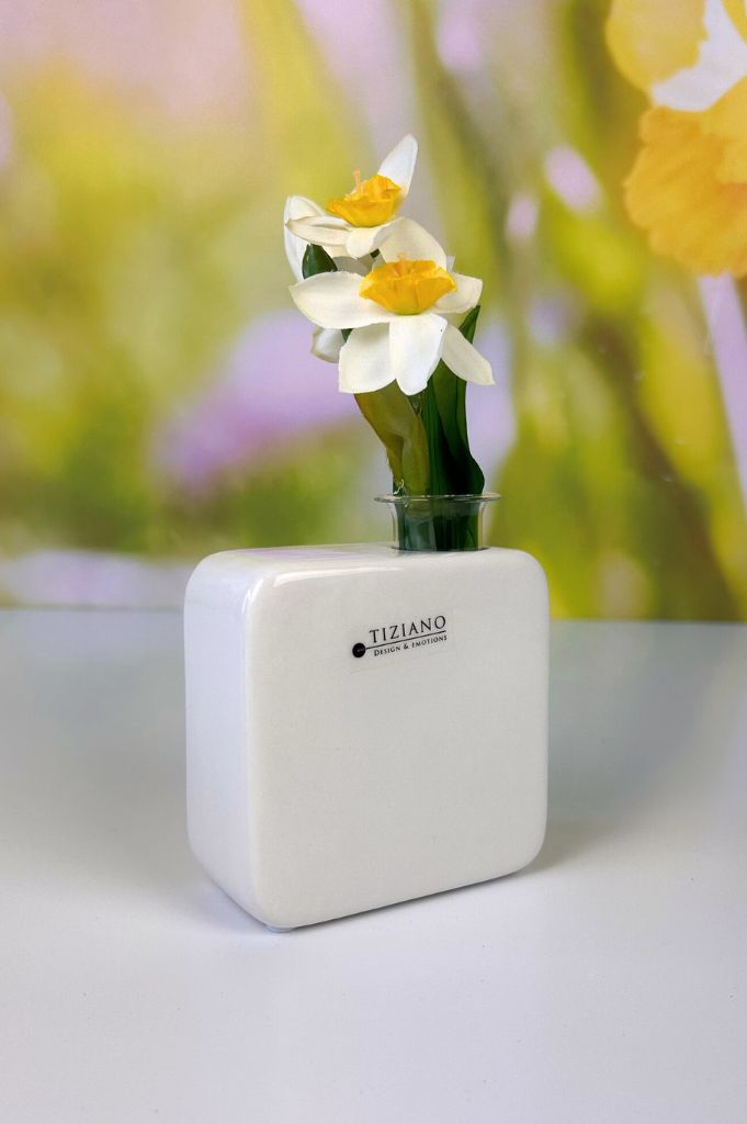 Vase Casale 9cm creme mit Glasröhrchen