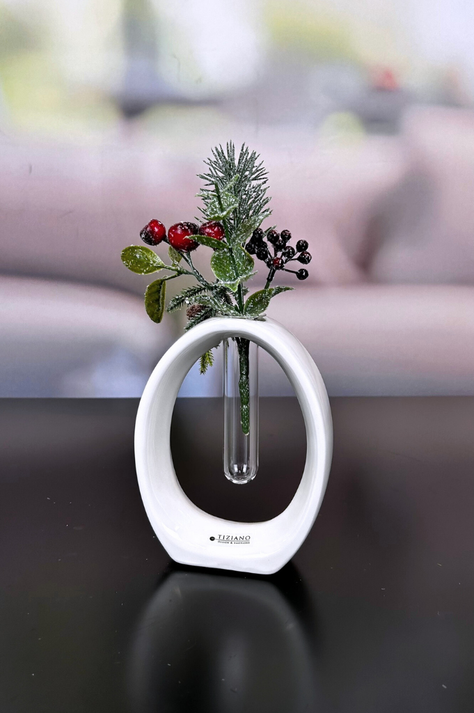 Vase Floreana Cortes creme-weiß mit Glasröhrchen