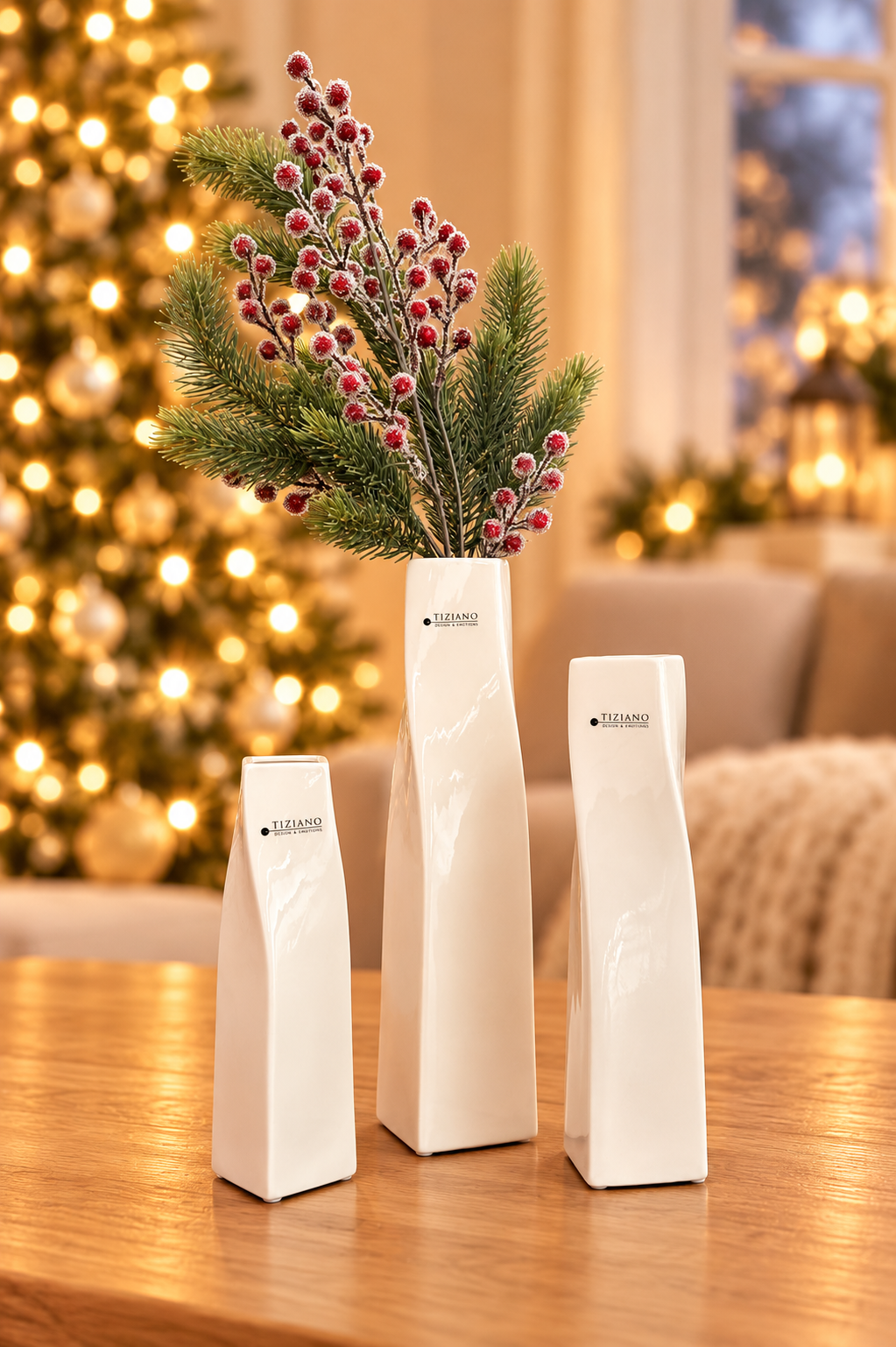 Vase Venosta eckig creme-weiß