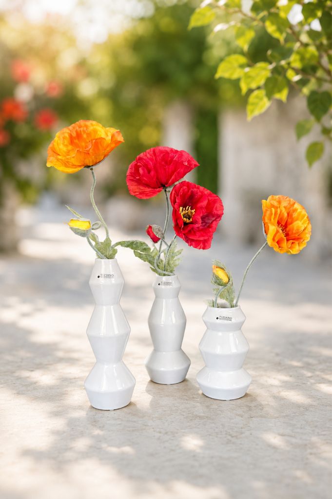 Dekoset Vase Silandro 26cm creme weiß mit Blumendeko