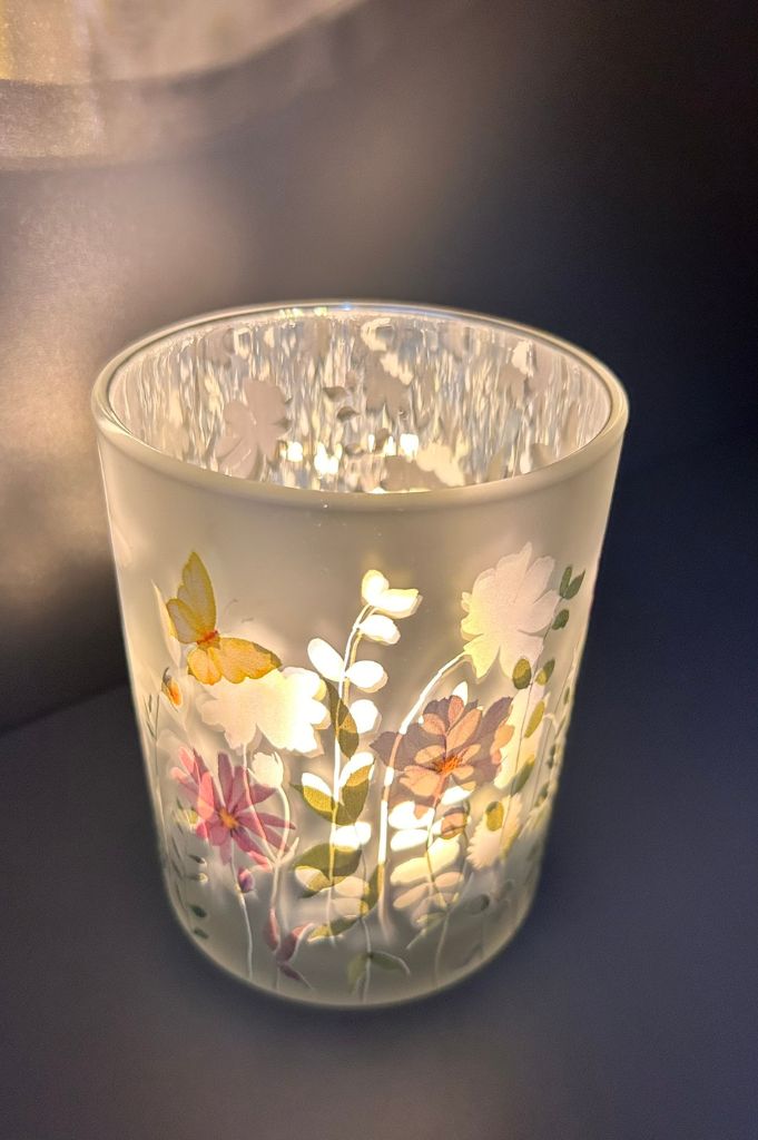 Windlicht Blumen Glas