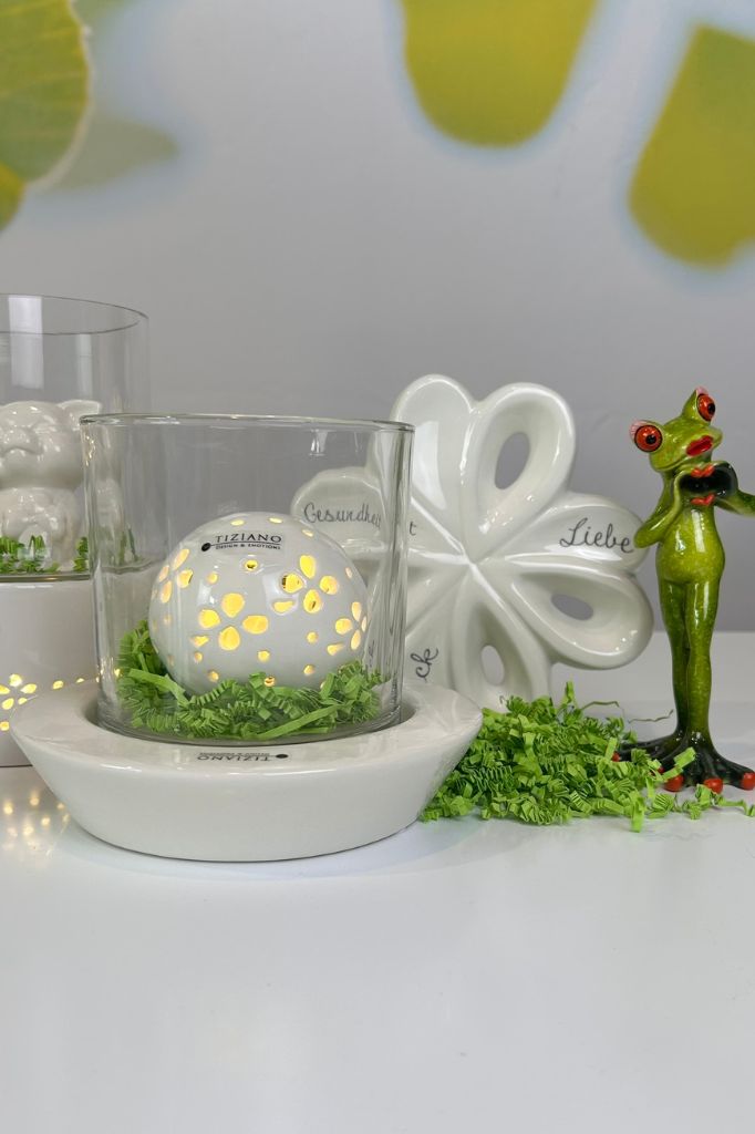 Windlicht Lini 16cm in 2 Varianten creme-weiß