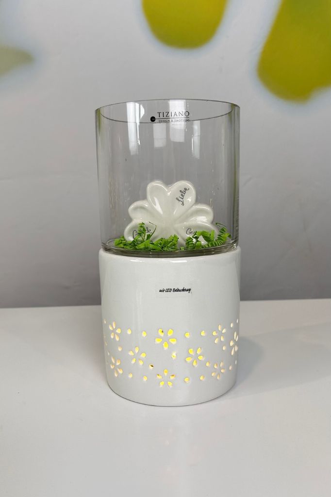 Windlicht Vittoria LED creme-weiß mit Klarglas