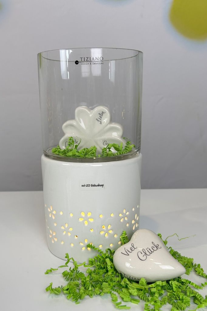 Windlicht Vittoria LED creme-weiß mit Klarglas