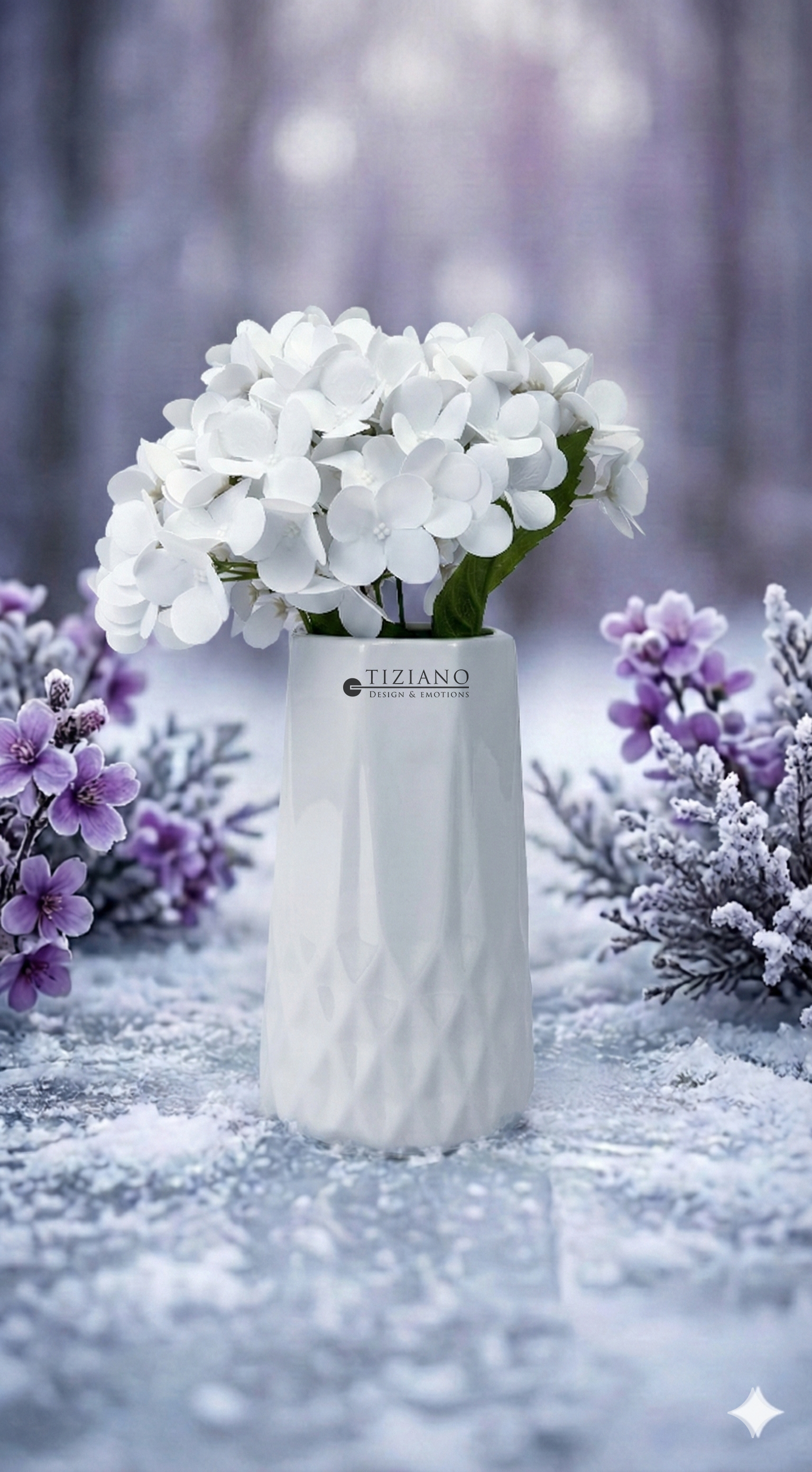 Dekoset Vase Cristale mit Hortensie weiß