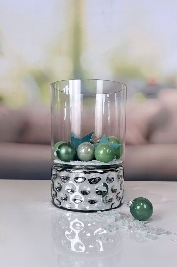 Windlicht Dots 37cm gerade silber