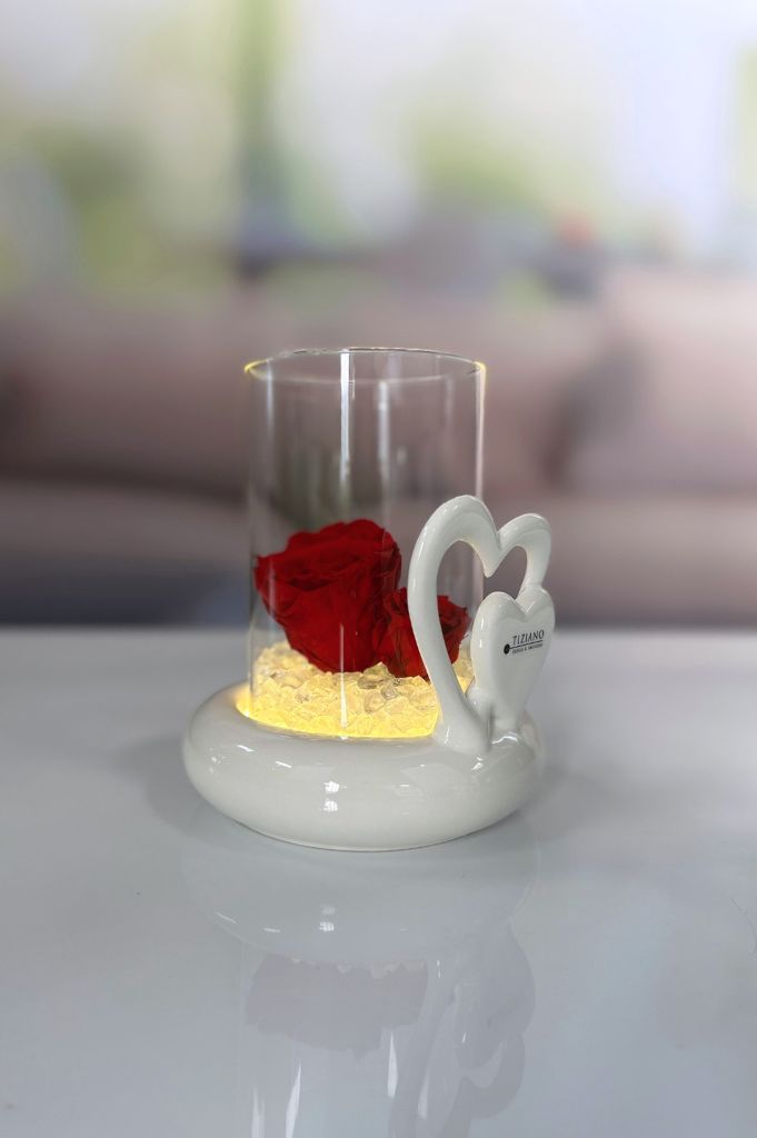 Dekoset Windlicht Venezia Herz+Infinity Rose rot